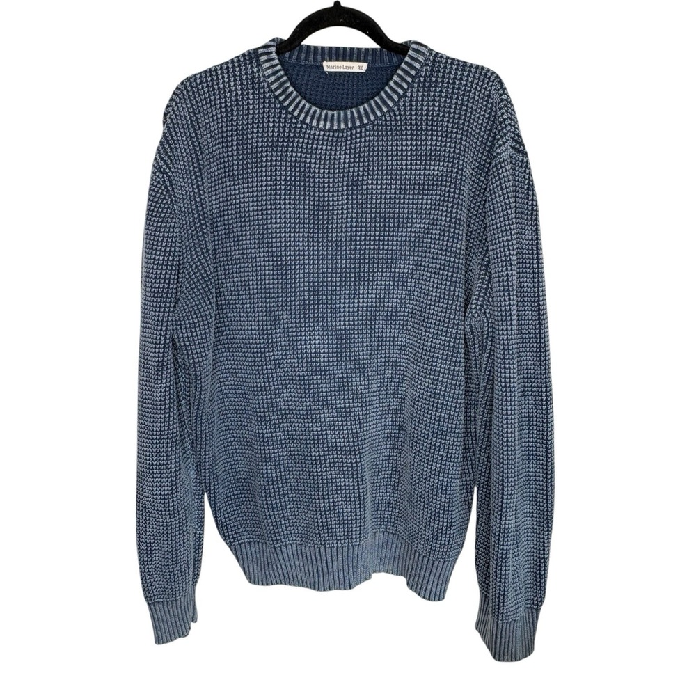 Marine Layer Garment Dyed Crewneck Sweater Mens XL Fisherman Chunky Waffle Knit